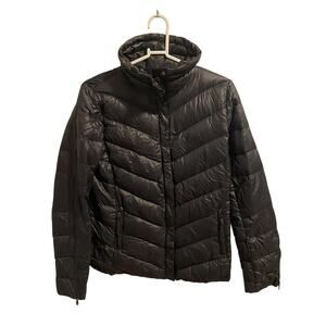 Gap Puffer Jacket Women's XS/TP Black Down Full Zip Snap Mock Neck Pockets